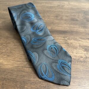 Vintage Etienne Aigner Mens Neck Tie‎ Blue Gray Black Geometric